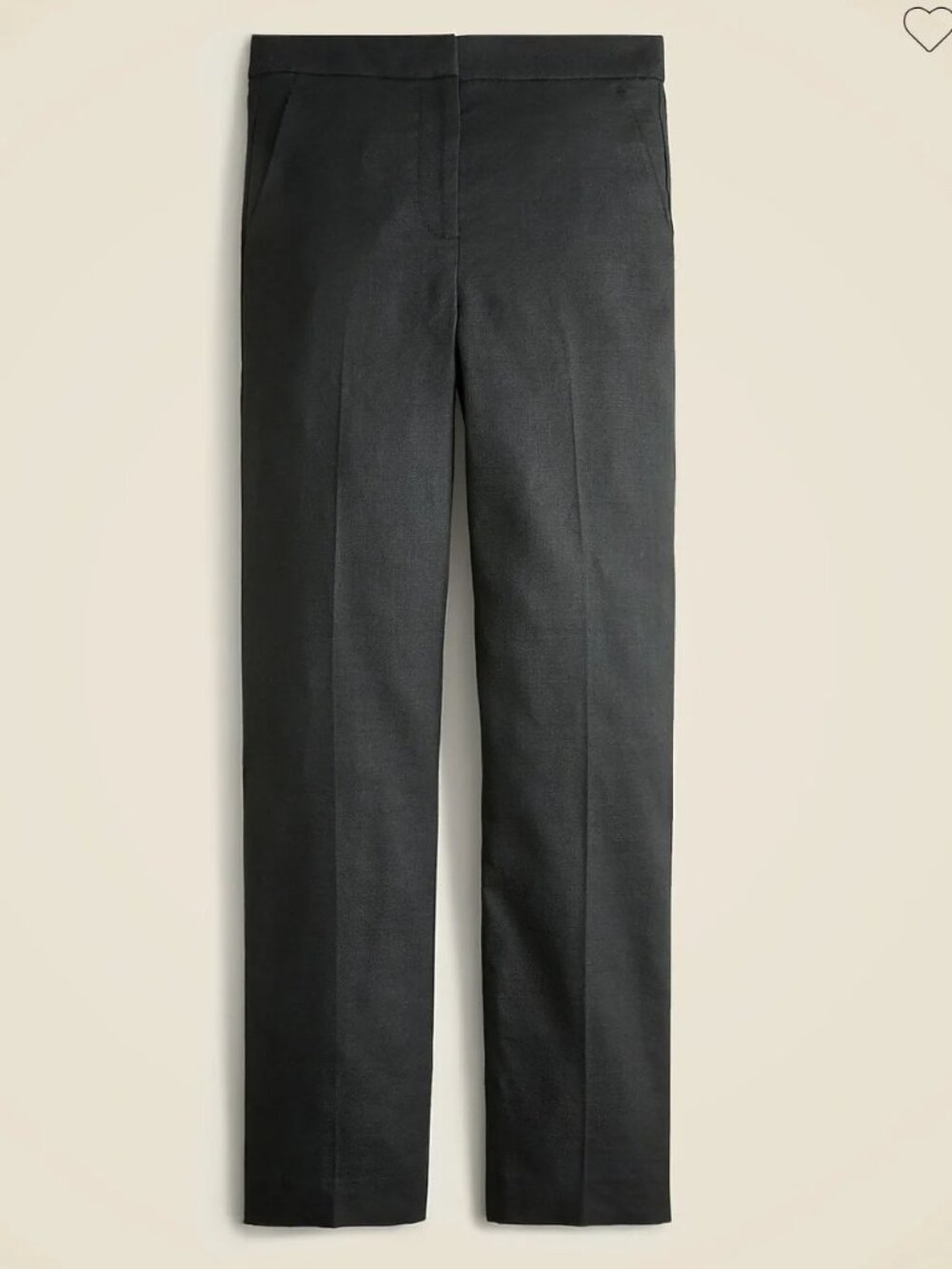 NWT J. Crew Kate Linen Blend Pants Mid Rise Straight Leg Cropped, Black, Size 6P